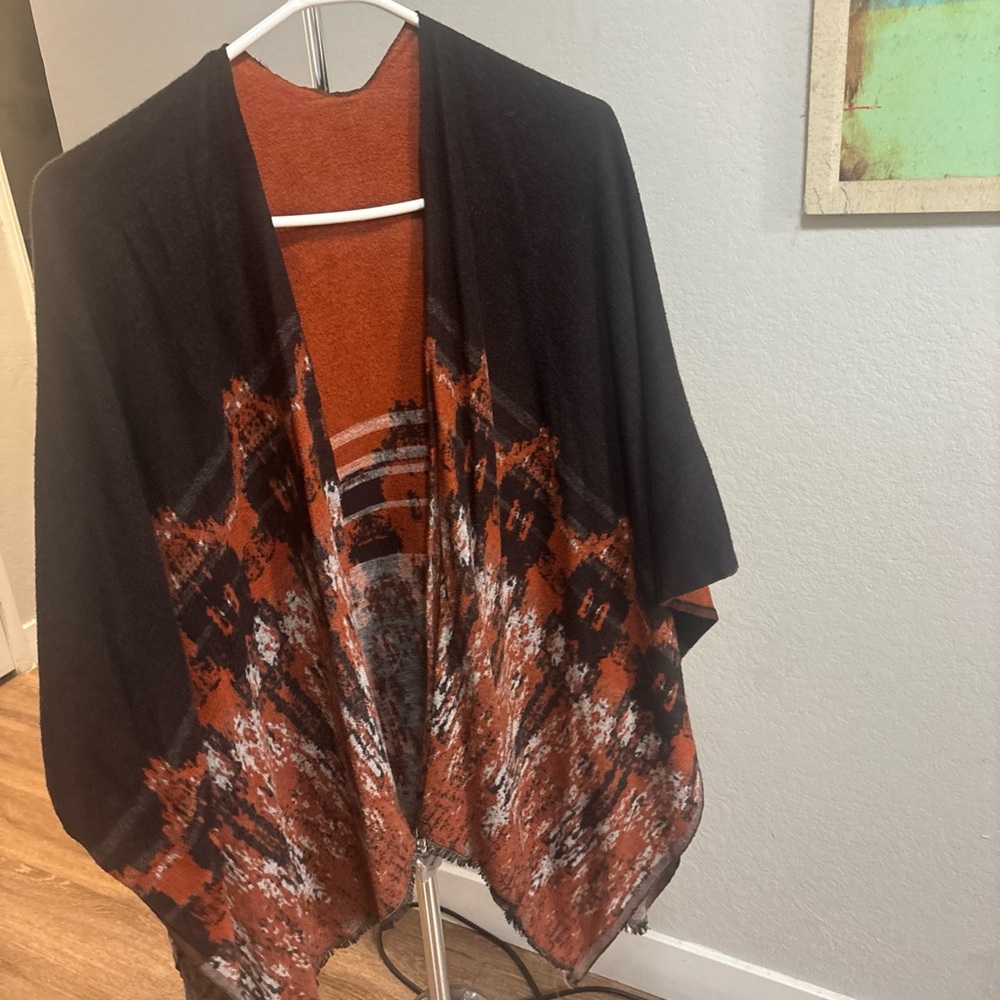 Black and Orange Patterned Shawl
